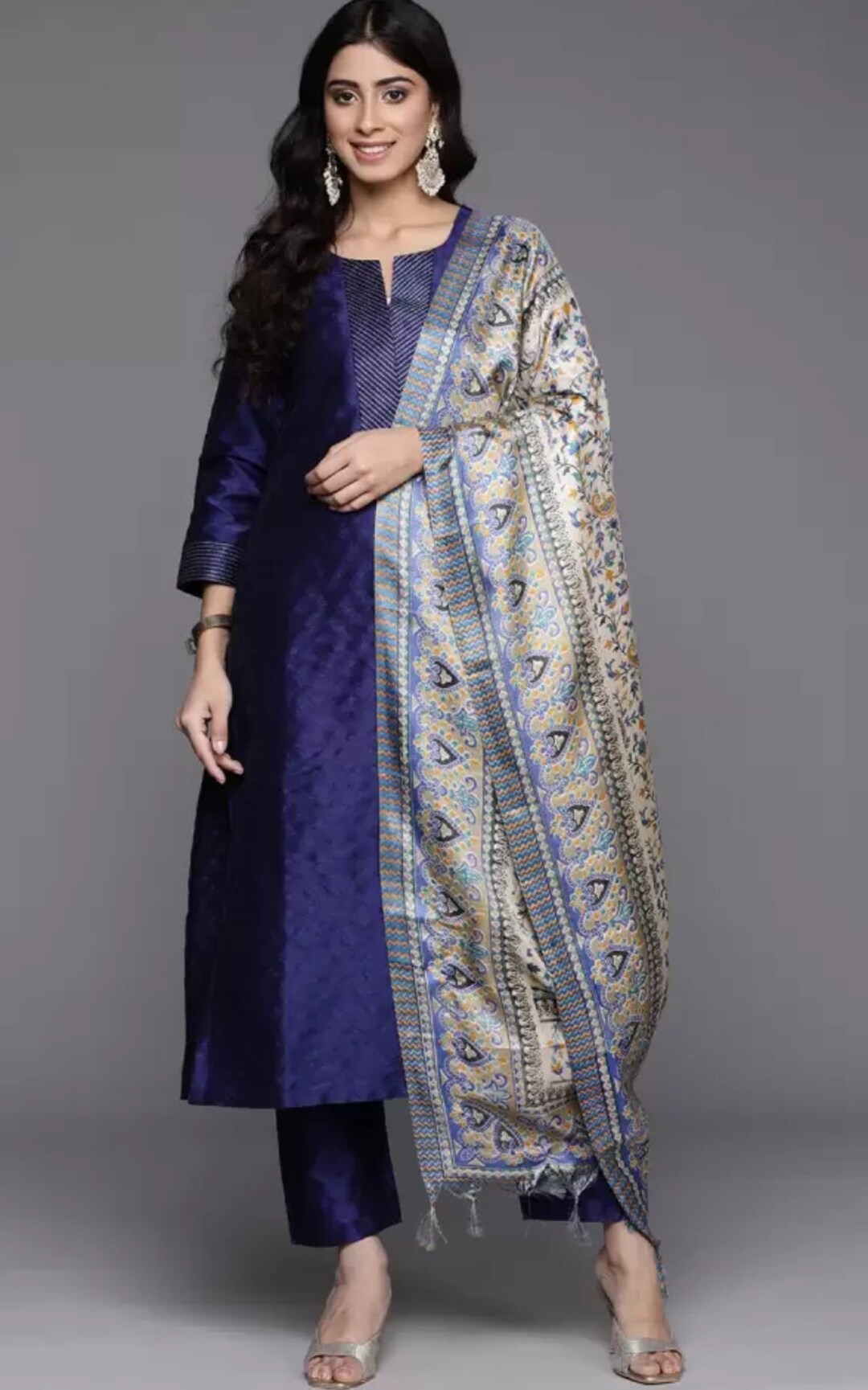 Women's Silk Kurta Set with Pants and Dupatta