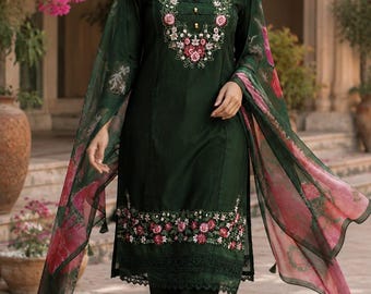 Bottle Green Pakistani Salwar Suit for women Wedding Reception Party wear dress Kurta Palazzo Set 3pc readymade salwar kameez with dupatta