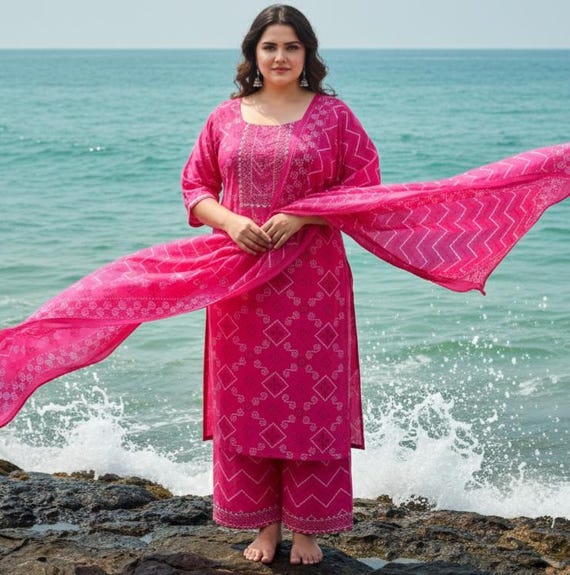 ワンピース PAKISTANI SHALWAR SET L SIZE 3XL,4XL,5XL Plus Size Salwar Kameez Set Pure Cotton Kurta Set