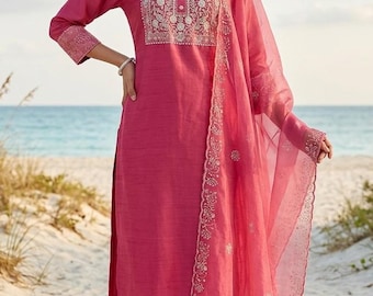 Pink Zari Work Kurta Set - Party Wear Pakistani Suit - Salwar Kameez Set/ Indian Wedding Dress/ Bollywood Designer Kurta/XXL Plus Size Kurta