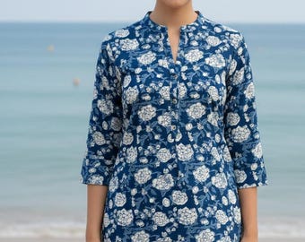 Cotton Printed Tunic Kurta - Short Kurti - T-shirt For Women - Tunic Dress - Short Kurti - 3XL Plus SizeKurta - Indian Kurti - Dresses