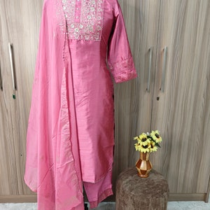 Silk Kurta Set Kurta with Trousers & Dupatta Salwar Kameez Set Pakistani Suit XXL Plus Size Kurta Indian Dress Kurtis for Women Tunic Dress