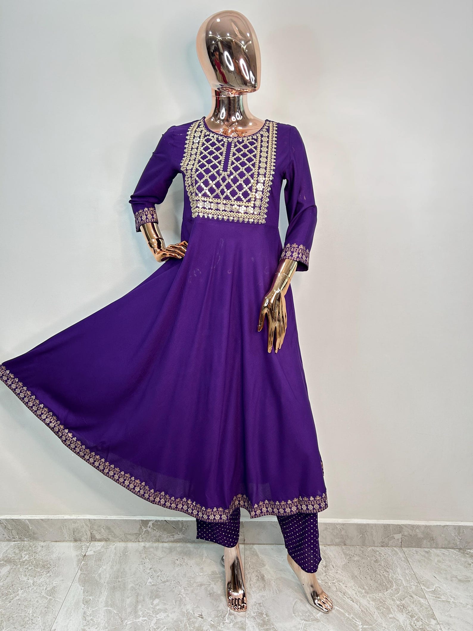 Purple Printed Anarkali Kurta Set With Dupatta For Women main image 1