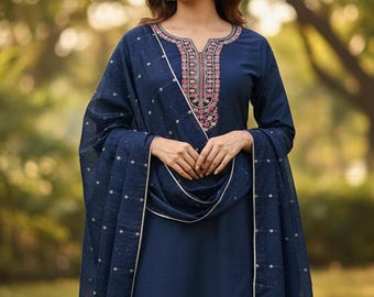 Silk Kurta Set Kurta with Trousers & Dupatta Salwar Kameez Set Pakistani Suit XXL Plus Size Kurta Indian Dress Kurtis for Women 3Piece Set