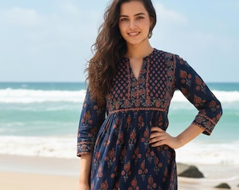 Cotton Printed Tunic Kurta - Short Kurti - T-shirt For Women - Tunic Dress - Short Kurti - 3XL Plus SizeKurta - Indian Kurti - Dresses