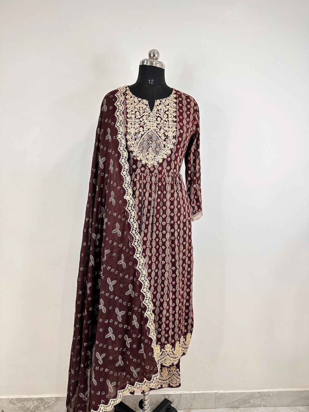 Coffee Brown Anarkali Set Pakistani Suit Kurti With Pant Indian Party ...