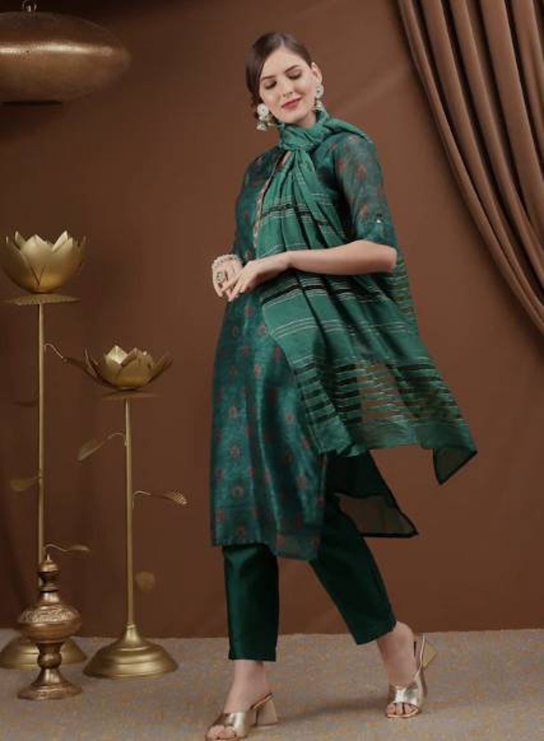 Party Wear Kurta Set Indian Wedding Dress Ethnic Wear Green Floral
