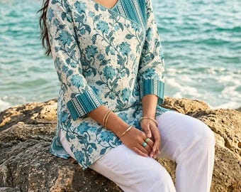 Printed Tunic Kurta Short Kurti T-shirt For Women Tunic Dress Short Kurti 3XL Plus Size Kurta Indian Kurti Tops and Tees Indian Dress