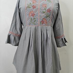 Embroidery Tunic Kurta - Short Kurti - Tops And Tees - T-shirt For Women - Tunic Dress - Short Kurti - 3XL Plus Size Kurta - Indian Kurti