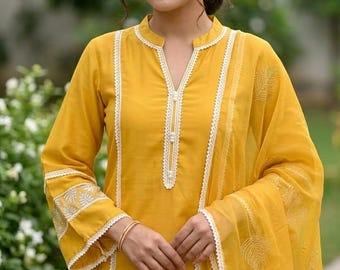Mustured yellow Pakistani Salwar Suit for women Wedding Reception Party wear dress Kurta Palazzo Set 3pc readymade salwar kameez with dupata