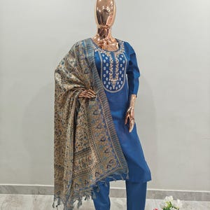 Silk Kurta Set Kurta with Trousers & Dupatta Salwar Kameez Set Pakistani Suit XXL Plus Size Kurta Indian Dress Kurtis for Women 3Piece Set