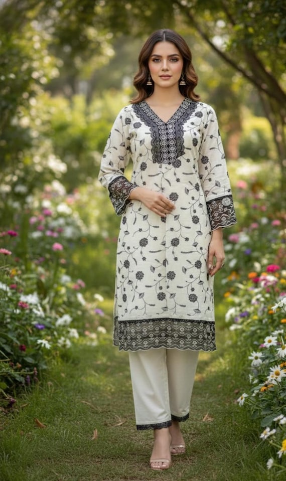 regular dress design Women White Ethnic Motifs Embroiderd Design Regular Kurta With Palazzos &  Dupatta - Indian Dress - Ethnic Wear - Party Wear Dress