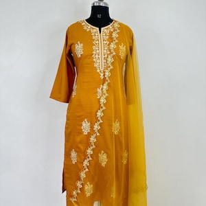 Silk Kurta Set Kurta with Trousers & Dupatta Salwar Kameez Set Pakistani Suit XXL Plus Size Kurta Indian Dress Kurtis for Women Tunic Dress