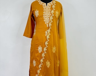Silk Kurta Set Kurta with Trousers & Dupatta Salwar Kameez Set Pakistani Suit XXL Plus Size Kurta Indian Dress Kurtis for Women Tunic Dress