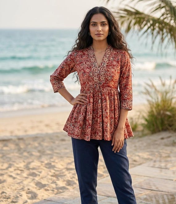 short kurti dress Embroidery Tunic Kurta Short Kurti Tops and Tees T-shirt for Women Tunic Dress  Short Kurti - 3XL Plus Size Kurta Indian Summer Kurti Women