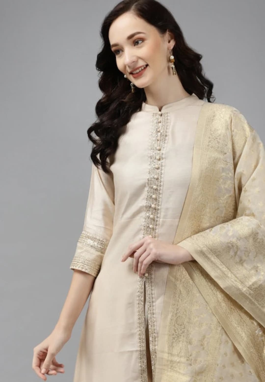 Women Pleated Kurta with Trousers & With Dupatta Indian Suit Set