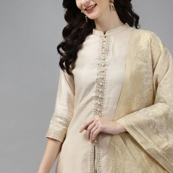 Cotton Kurta Set Kurta with Trousers & Dupatta Salwar Kameez Set Pakistani Suit XXL Plus Size Kurta Indian Dress Kurtis for Women 3Piece Set