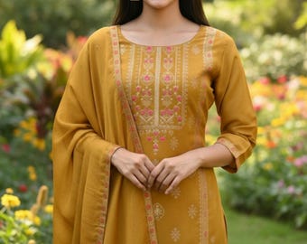 Wedding Outfit Embroidery Kurta Set Indian Party Wear Kurta Ethnic Kurta Palazzo Set For Women , Kurta For All Function , Pakistani Suit Set