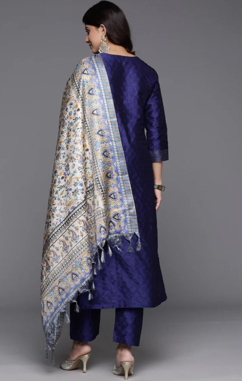 Women solid Pleated Kurta with Trousers & With Dupatta Indian Suit Set main image 1