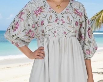 Designer Tunic Kurta Embroidery Tunic Top women Short Kurti Women Tops and Tees Gray Short Kurta XXL Plus Size Short Kurta Indian Short Kurt