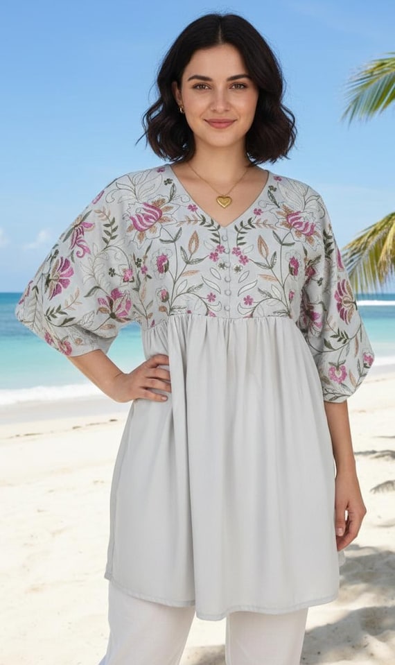 designer tunic dresses Whimsical Designer Print Silk Tunic Womens Silk Kaftan, Silk Dress, Silk Beach Coverup Silk Blouse Silk Top Womens Tunics Short Dresses