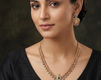 Temple Gold Necklace Jhumka Set, Indian Necklace, One Gram Gold Necklace Set, Indian Jewelry, Temple Jewelry, Gift For Her, Wedding Necklace