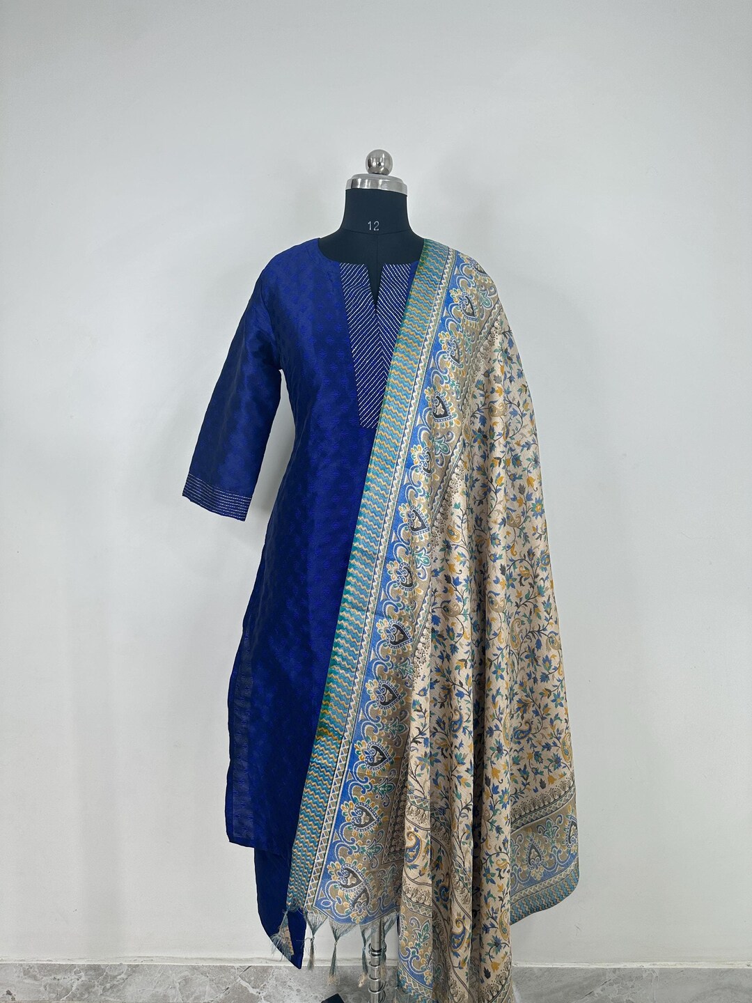 Women solid Pleated Kurta with Trousers & With Dupatta Indian Suit Set