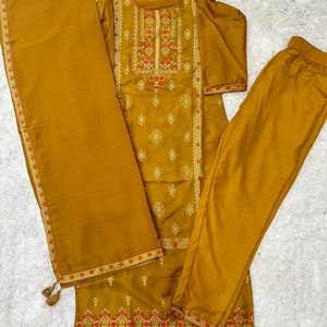 Silk Kurta Set Kurta with Trousers & Dupatta Salwar Kameez Set Pakistani Suit XXL Plus Size Kurta Indian Dress Kurtis for Women 3Piece Set