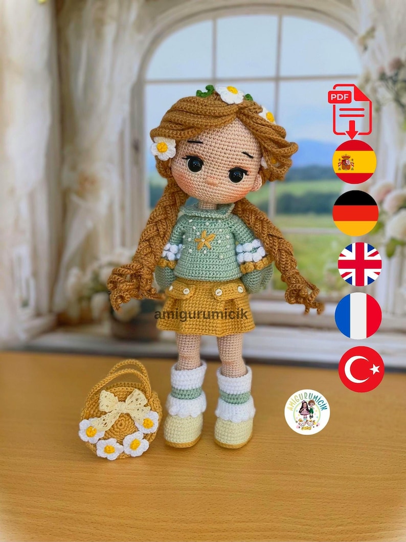 Marigold Crochet Doll Pattern PDF | Amigurumi Girl Realistic Doll (Multilingual) image 1