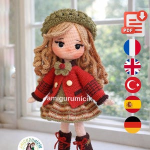 Eng-Fr-Tr-Es-De Amigurumi Parla Doll Pattern – Detailed Crochet Instructions (PDF)