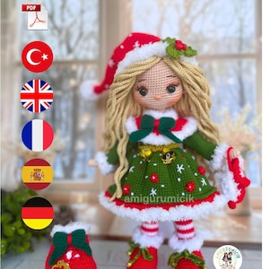 Crochet Amigurumi Doll Pattern – Noelle Christmas Holiday Toy (PDF Download)