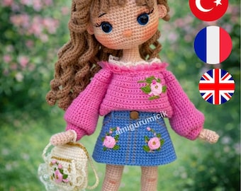 Padrão de crochê para boneca Rosalinda Amigurumi | Tutorial em PDF (35 cm)