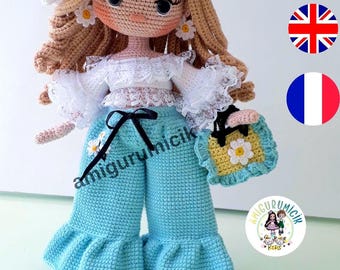 Daisy Amigurumi Doll Crochet Pattern PDF | Girl Doll Tutorial | English Turkish French