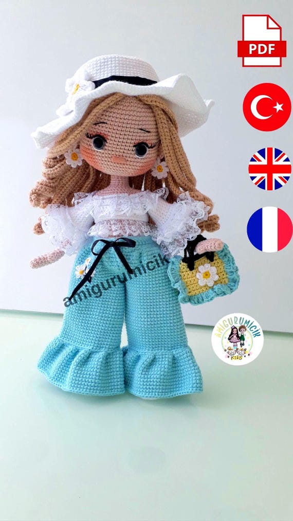 Daisy Amigurumi Doll Crochet Pattern PDF | Girl Doll Tutorial | English Turkish French