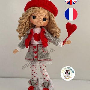 Patrón de muñeca de crochet para San Valentín: Valentina Amigurumi (35 cm) (inglés, francés)