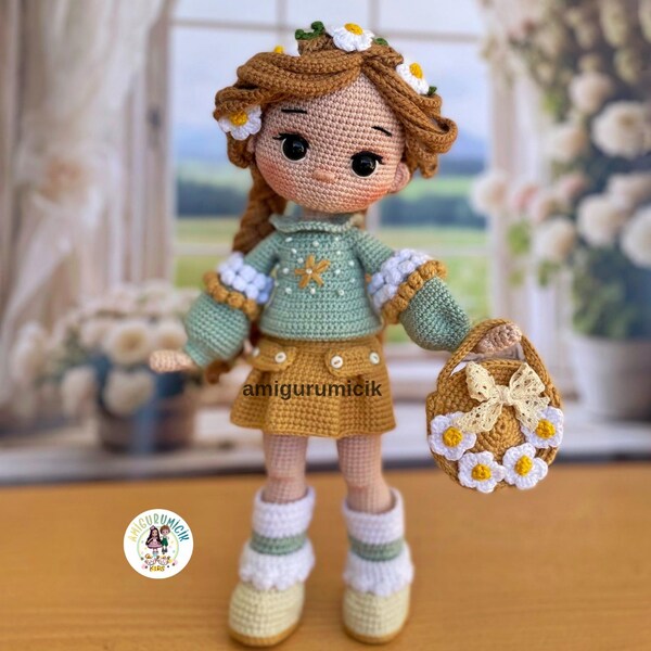 Handmade Amigurumi Doll Marigold – Organic Yarn Crochet Doll – One of a Kind (30 cm)