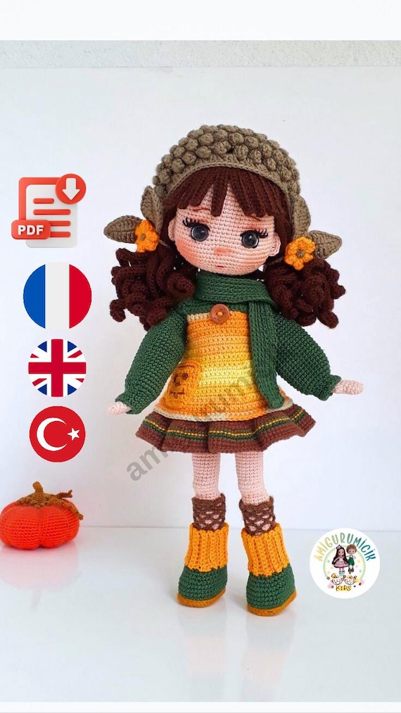 Amigurumi Hazel Doll Pattern – Crochet Doll PDF Tutorial (English- French- Turkish)