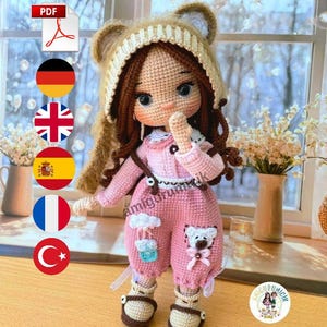 Lulu doll Amigurumi Häkelanleitung, PDF. / Englisch-Französisch-Spanisch-Deutsch-Türkçe