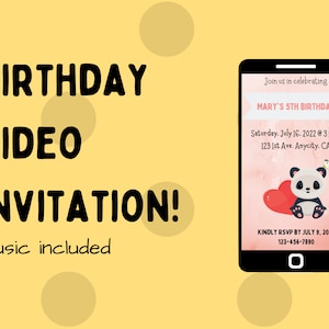 Invitation d'anniversaire numérique pour enfants - animée (musique de fond incluse), invitation d'anniversaire numérique, invitation à thème Panda