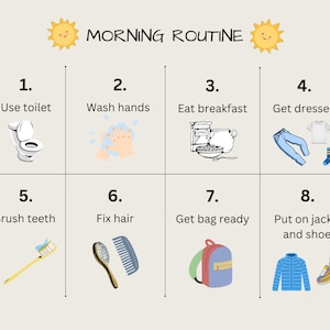 Kids Morning School/Daycare Routine, Kids Routine Chart, Kids Morning Checklist, Kids Printable Checklist, Toddler Morning Checklist