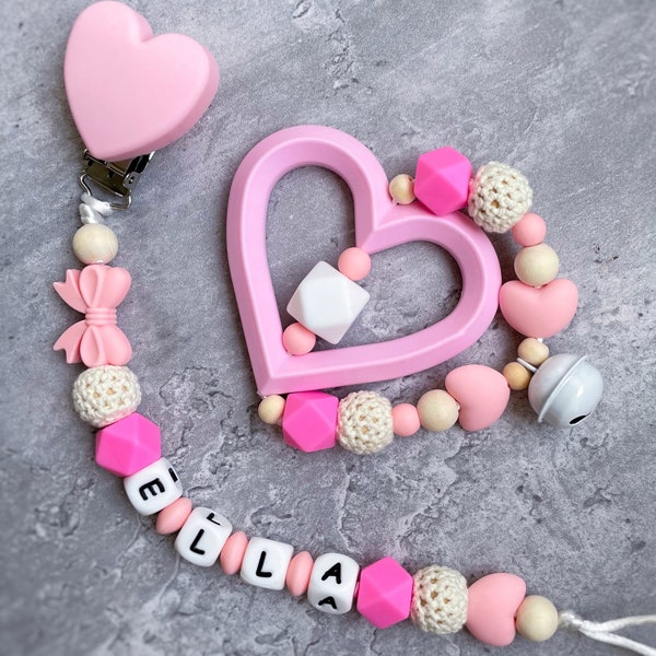 Pacifier chain named girls | Heart Pacifier Chain | Personalized Handmade Silicone Soother Clip Clip