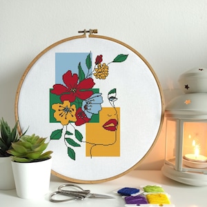 Girl face Line Art 5 cross stitch pattern