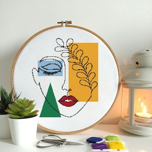 Girl face Line Art 2 cross stitch pattern