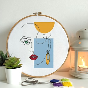 Girl face Line Art 1 cross stitch pattern