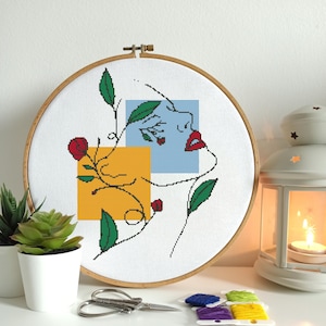 Girl face Line Art 3 cross stitch pattern