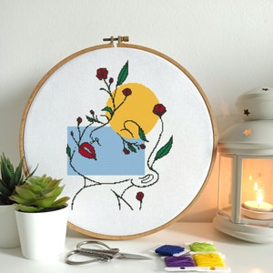 Girl face Line Art 4 cross stitch pattern