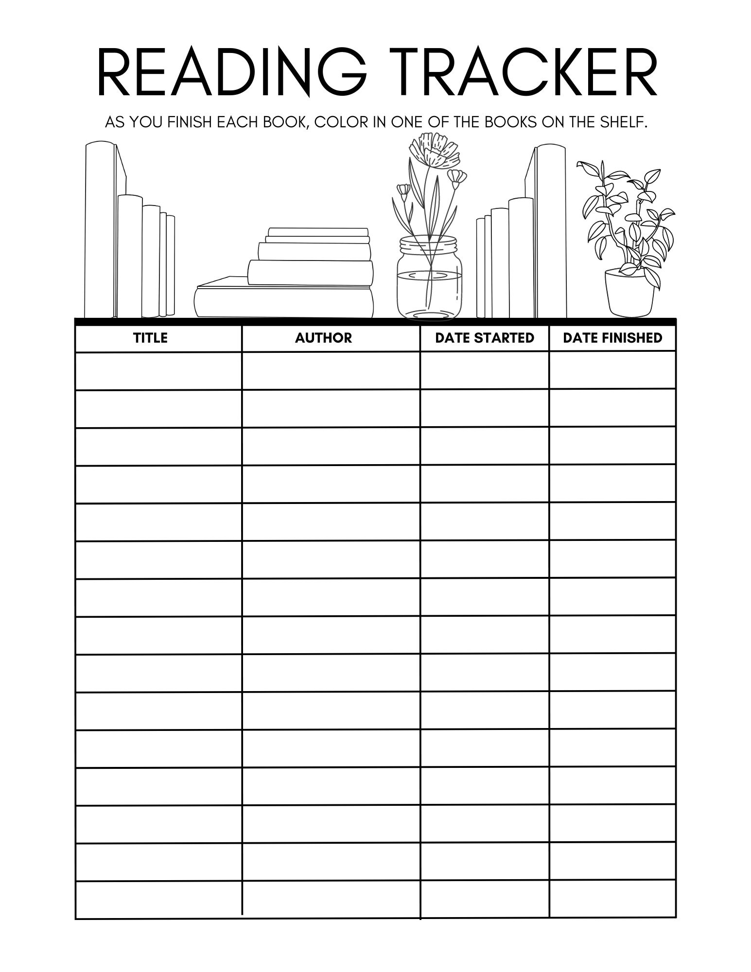 Printable Reading Log: 15 Book Challenge Log Printable - Etsy