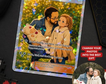 Pokemon Inspired Fathers Day Card | Personalised Gaming Trading Card Gift For Dad | Custom Anime Style Dad Card | Holographic Keepsake