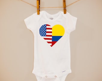 Custom Bicultural Heart-Shaped Two Flag Baby One-Piece Bodysuit - Personalized Nationalities, Countries, Heritage Baby Clothing