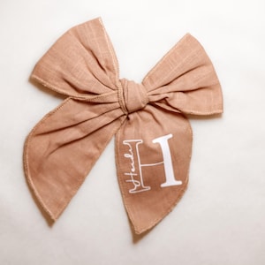 Personalized Name Cotton Linen Hair Bow - Customized Bow for Girls - Customizable Accesories - Little Girl Birthday Present, Christmas Gift
